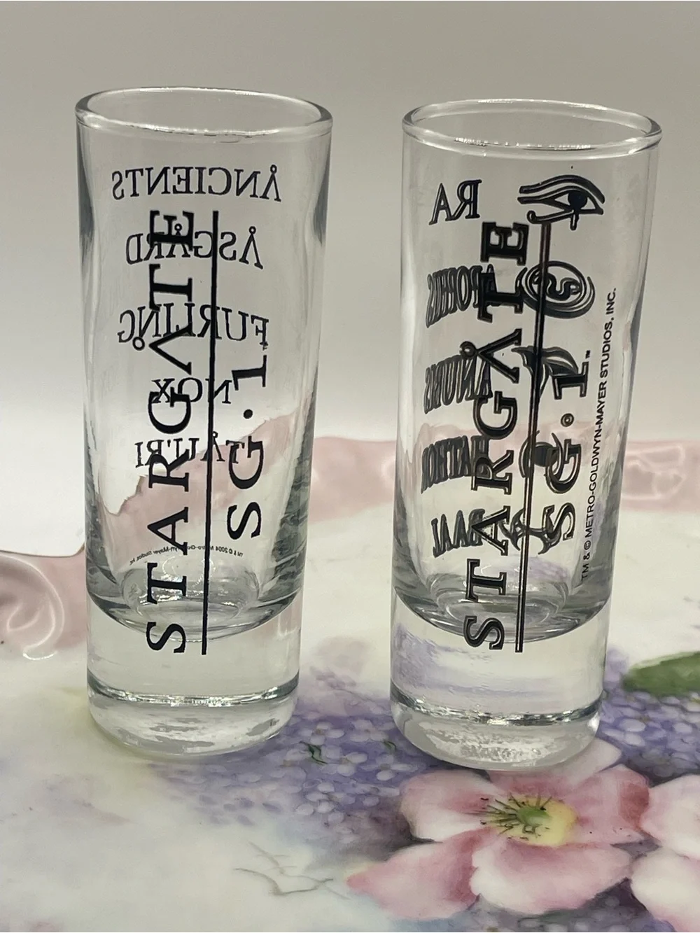 Star gate  Clear Shot Glasses with Black Logo - Set of 2